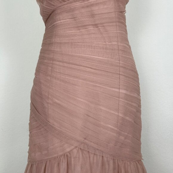 Bari Jay Dusty Rose Strapless Ruched Tulle Bridesmaid Dress Size 10 - Picture 4 of 13